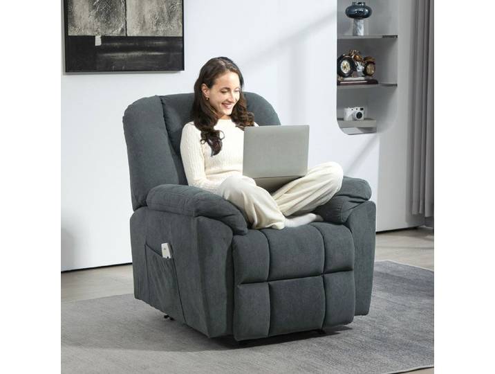 Fauteuil relax electrique massant EVRYAE 82 x 97 x 104 cm avec chauffage lombaire et USB-A gris fonce