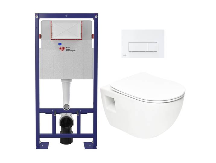 Pack WC Bâti-support Autoportant + WC sans bride SAT + Abattant SoftClose + Plaque Blanche (SMART-Project-4)