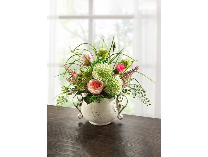 Allium-Gesteck im Topf, Creme-Rosa