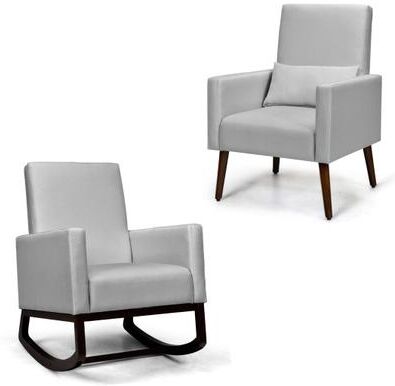 Costway 2-in-1 Fabric Upholstered Rocking Chair with Pillow-Light Gray