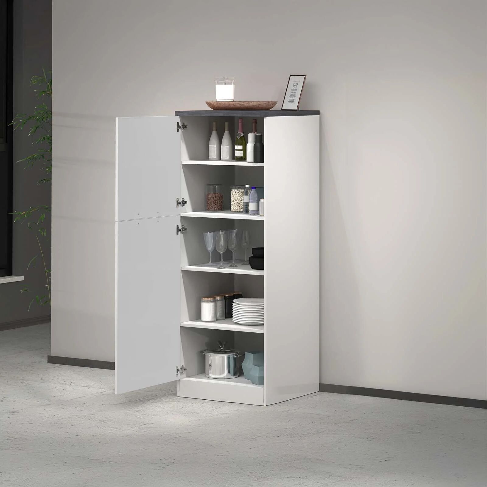 garneroarredamenti Dispensa cucina 60x165h cm 4 ripiani bianco grigio pietra Gourmet