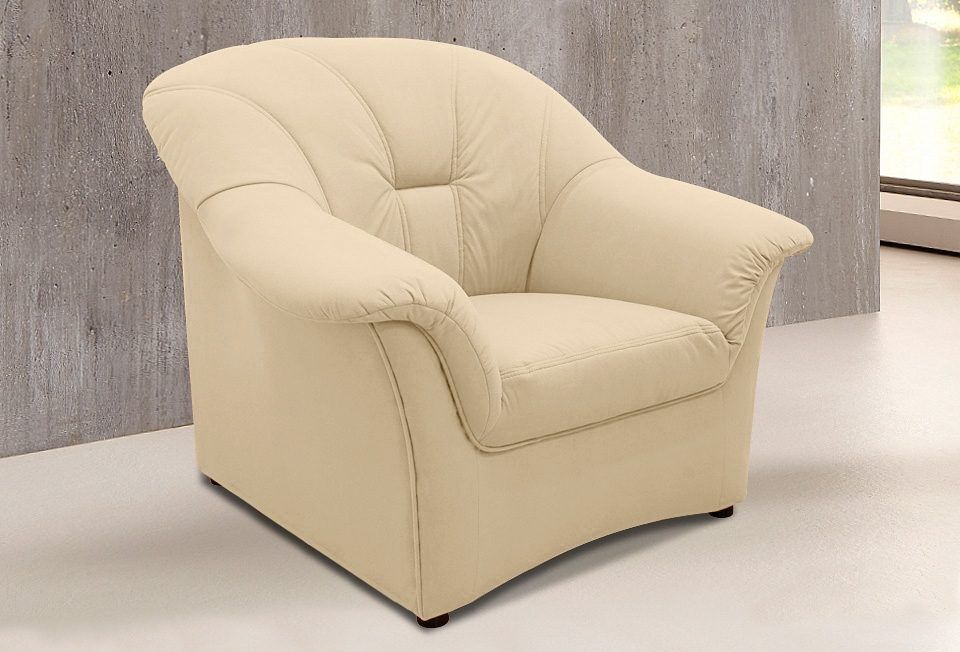 Sessel DOMO COLLECTION "Papenburg zeitlose Rückensteppung, elegante Armlehne", beige (natur), B:99cm H:84cm T:82cm, Struktur ( 90% Polyester, 10% Polyacryl);Microfaser PRIMABELLE (100% Polyester);Kunstleder SOFTLUX;Luxus-Microfaser (100% Polyester), Sesse