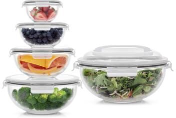 JoyJolt JoyFul Glass Mixing Bowl Set with Airtight Lids - Set of 5 - 6 oz, 16.5 oz , 33.5 oz, 67.5 oz , 118 oz