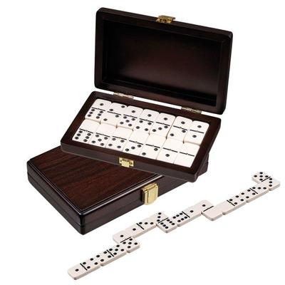 Domino, Doppel 6, in Box aus Walnussoptik