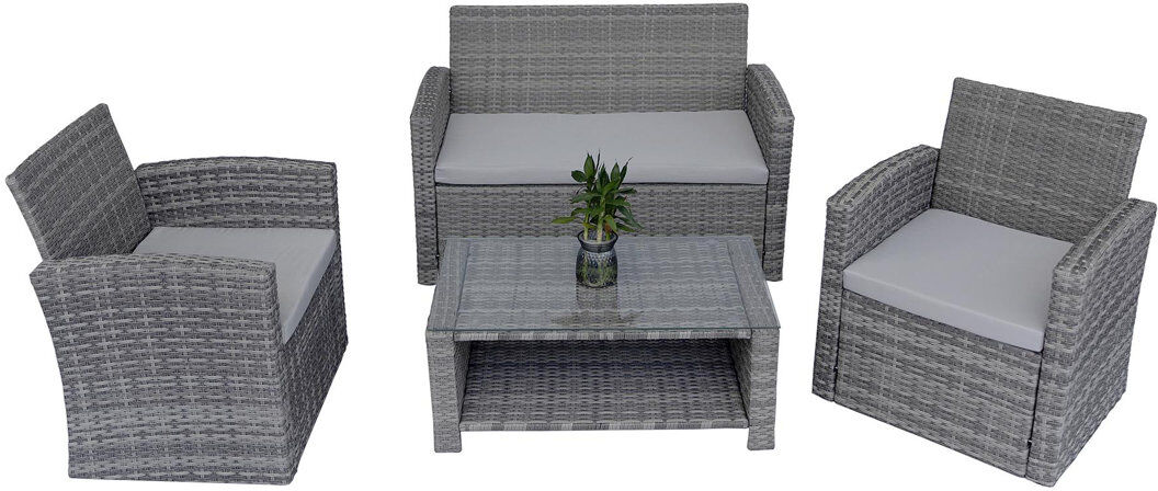 SHATCHI Compact 4-Seater Garden Sofa Set with 2-Seater Sofa, Chairs and Coffee Table Gray 4