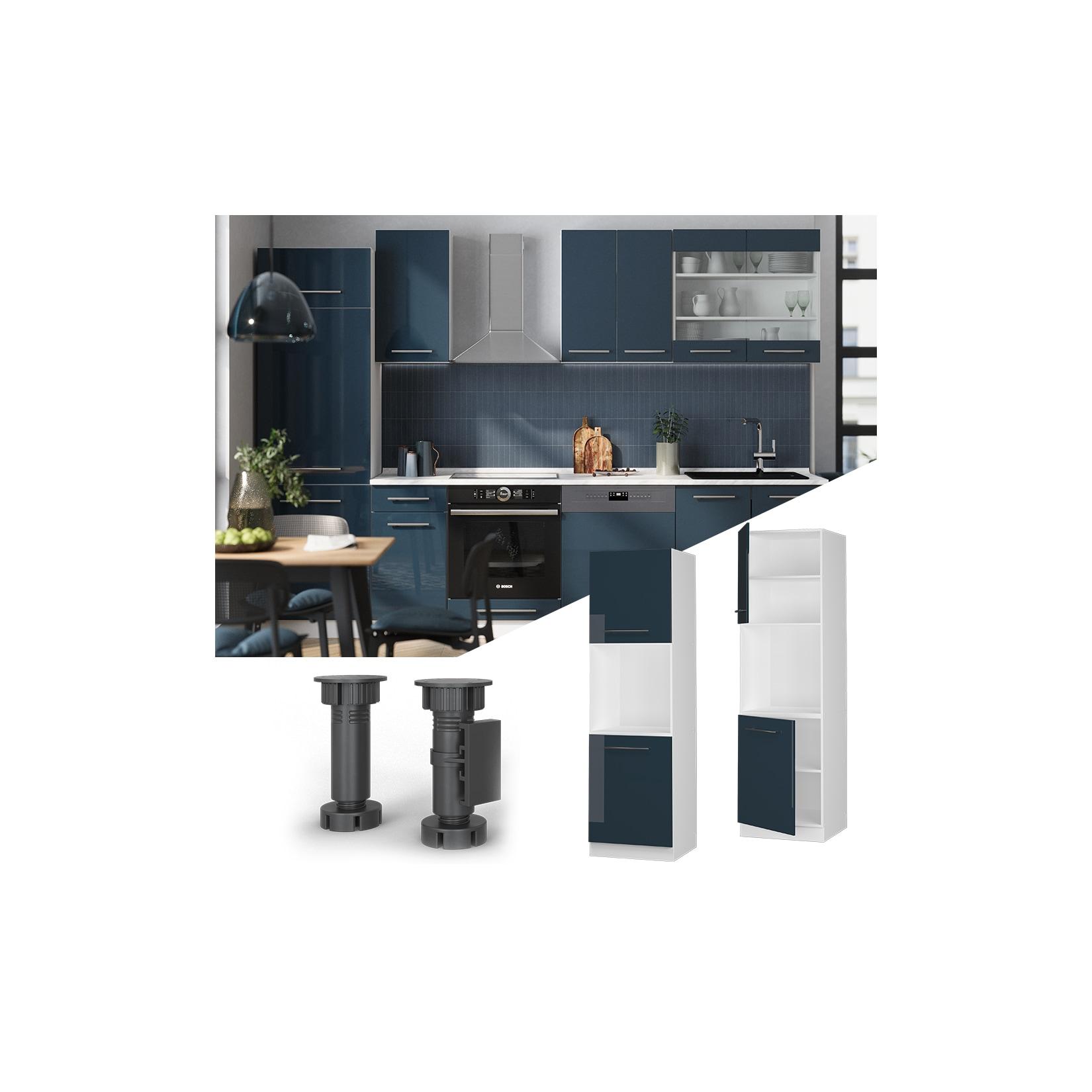 Vicco Herdschrank Fame-Line Weiß Dunkelblau Hochglanz 60 cm 2 Türen
