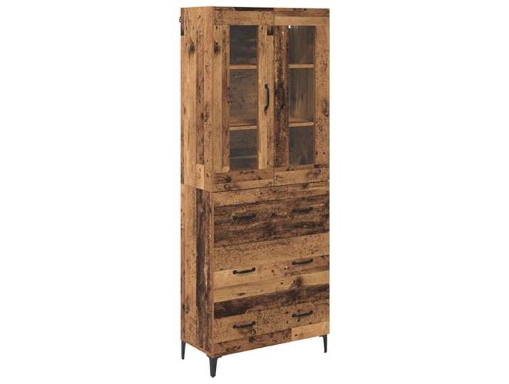 Fisinber Highboard Altholz-Optik 69,5x34x180 cm Wand-Schrank 2-Teilig Flexibles 2-teiliges Wandschrank-Set aus Holzwerkstoff in Altholz-Optik mit stabilen Metallbeinen für das Wohnzimmer.