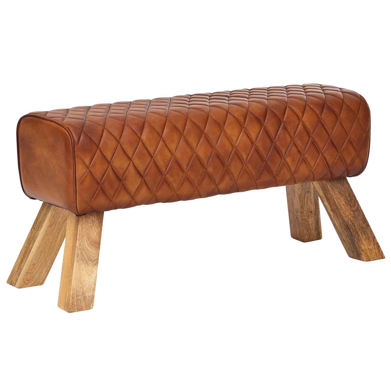 WOHNLING WL6.089 Sitzbank Echtleder / Massivholz 89x46x35 cm