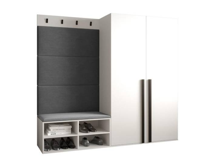 Möbel Kryspol Garderoben-Set 184/184/42, Weiß, Grau, Holz, Nachbildung, 6 Fächer, 184x184x42 cm, Garderobe, Garderoben-Sets & Garderoben-Serien, Garderoben-Sets