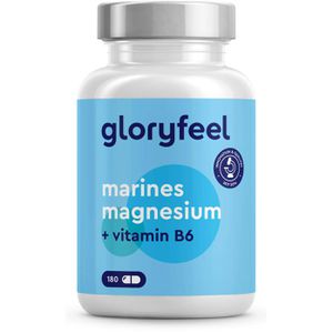gloryfeel Magnesium Marine, 180 Kapseln, Magnesiumoxid aus Meersalz + B6, 360 mg