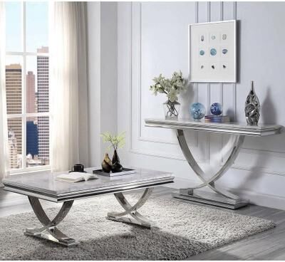 Esofastore 2-Piece Metal Construction Living Room Table Set