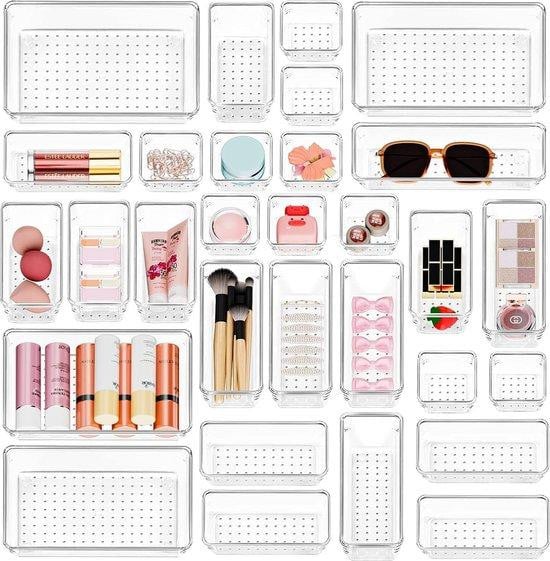 Unyqoos Set van 30 ladeorganizers met 4 maten voor keuken, badkamer en kantoor