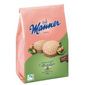 Manner Waffeln Törtchen Haselnuss, mit Haselnuss- & Kakaocreme & Schokolade, 400 g