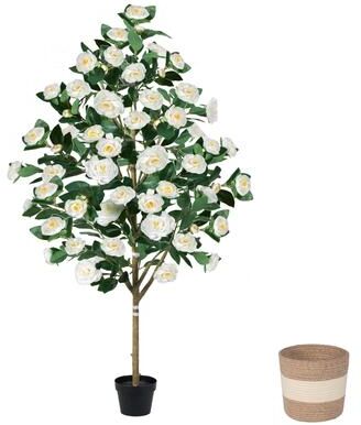 Kodotan sofa Artificial Camellia Tree 5-FT Faux Plants Indoor, with Easy Assembly, Low Maintenance, Ideal for Both Indoor Decoration