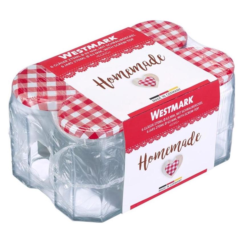 Westmark 6er Set 288ml 6eck Gläser, m. Herz-Dekor Deckel, 63 mm (6 Stk., 0.29 l) (6643 2270)