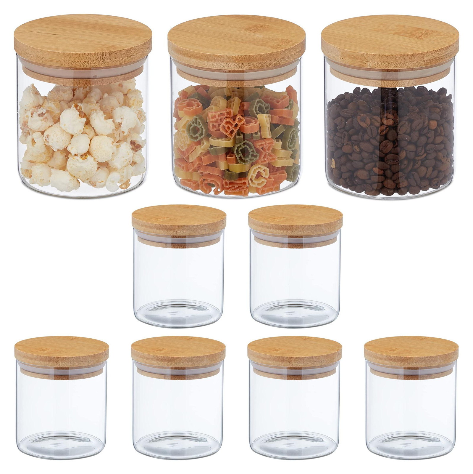 Dripio Set van 9 luchtdichte voorraadpotten van glas met bamboe deksels, 500 ml per stuk