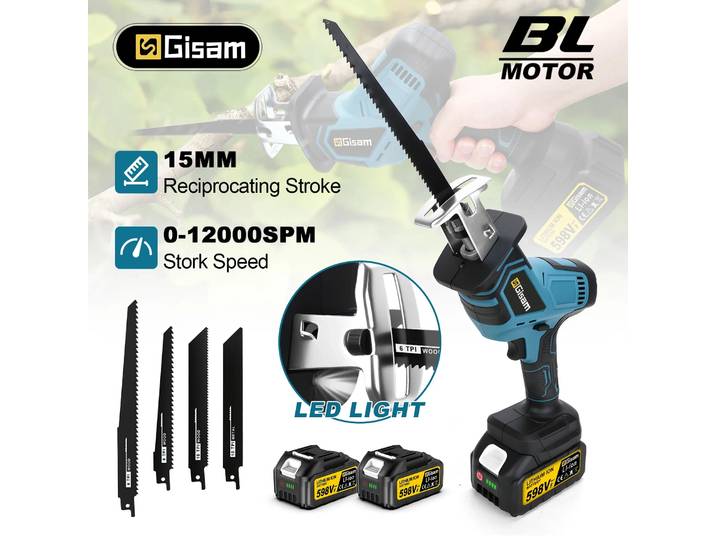 Scie sauteuse sans balais Gisam 3600W, tronçonneuse électrique pour la coupe du bois, du métal et des tuyaux en PVC, outil électrique compatible avec les batteries Makita 18V