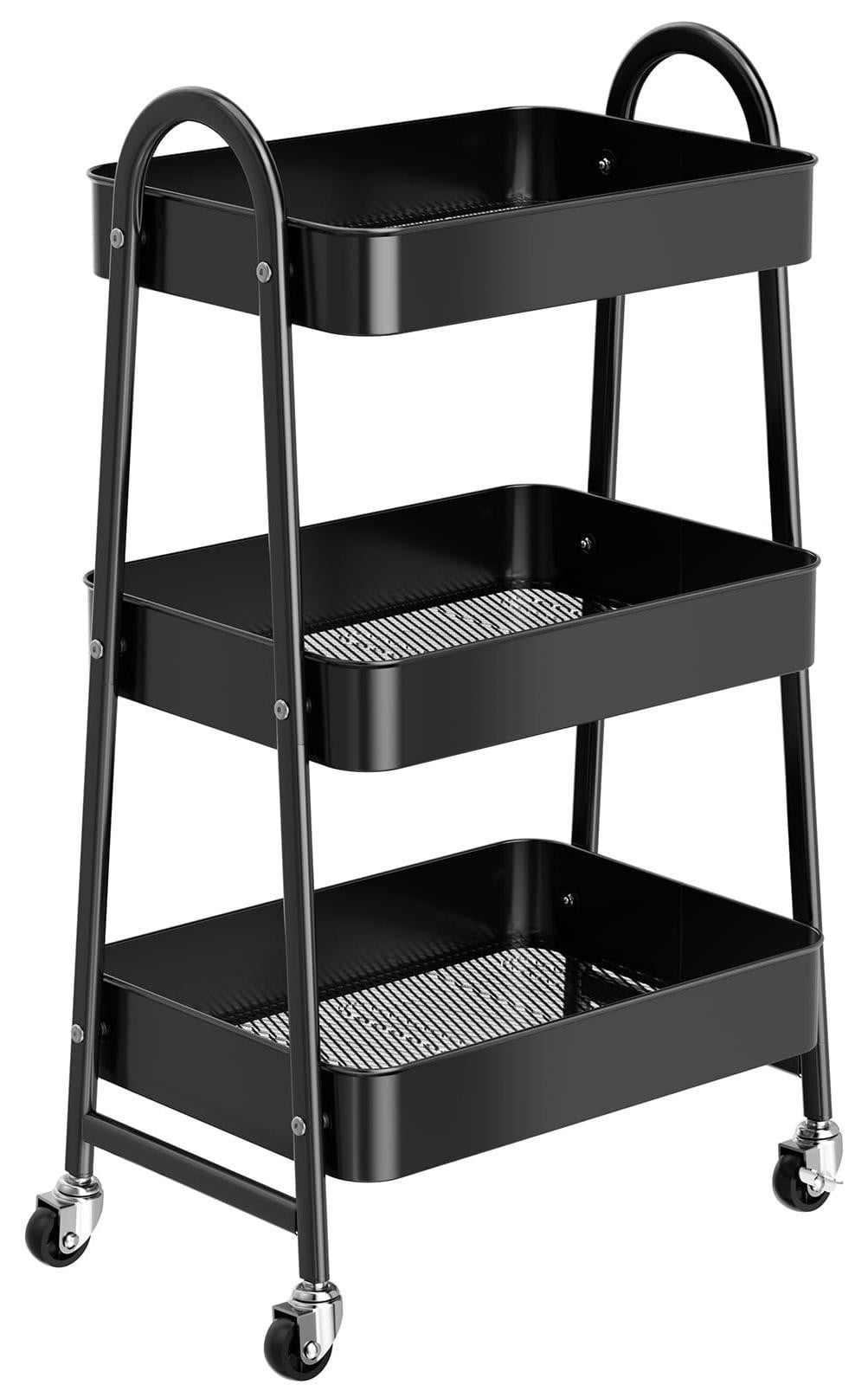 Dripio Metalen rollende werkbank met 3 plateaus, zwart, draagvermogen 20 kg