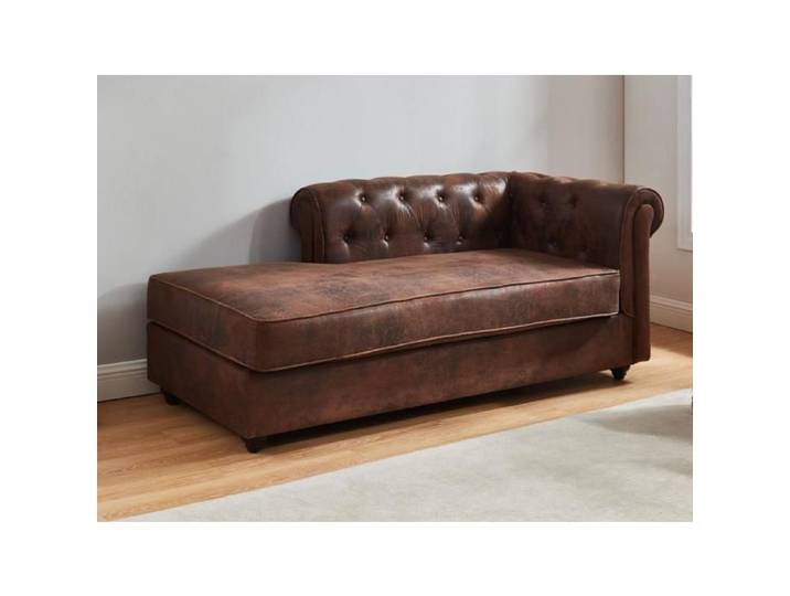 Méridienne gauche chesterfield en microfibre aspect cuir vieilli SHIREL