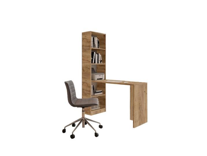 Kier Furniture Schreibtisch B-1 mit Regal Eiche Golden Kraft, Honigeiche, 125x183x50 cm, Büromöbel, Schreibtische, Schreibtische
