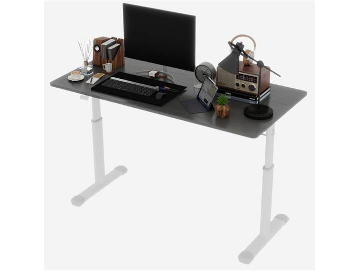 ULEVR Bureau réglable en hauteur compact hauteur ajustable par manivelle - double colonne pour bureau et étude gris métal et bois