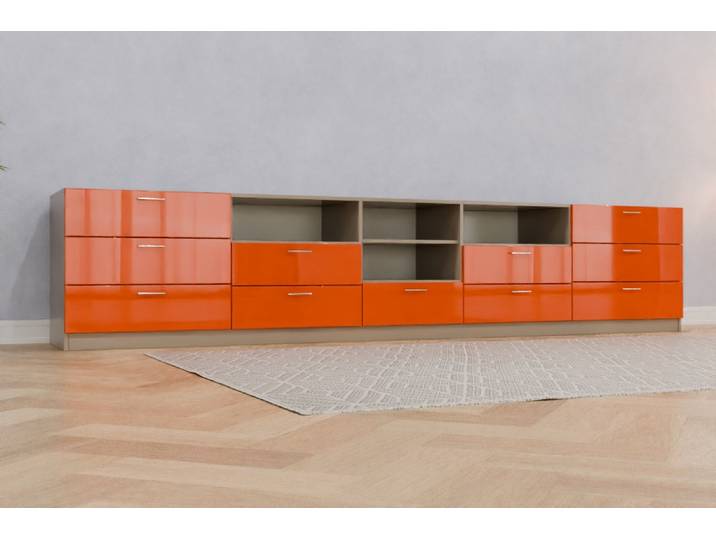 TV-Möbel nach Maß - RAL 2004 Reinorange - 75x361x57cm - Individuell konfigurieren