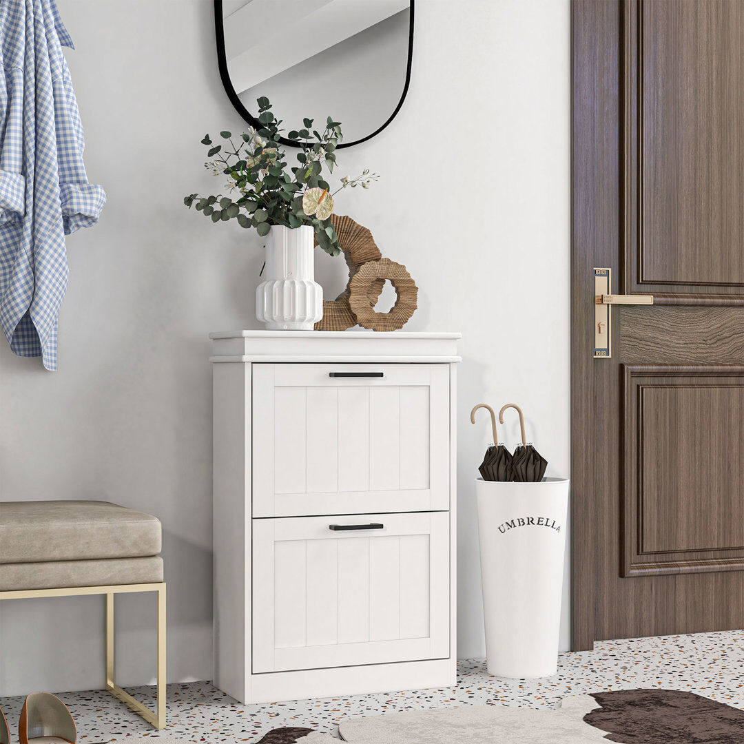 ClassicLiving HOMCOM Shoe Storage Cabinet with Adjustable Shelves Drawers for Entryway White 10
