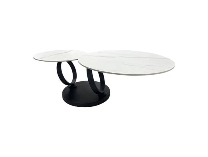 Riess Ambiente Couchtisch Dancing Rings 133cm - schwarz weiß - Keramik Stauraum, drehbar, als Beistelltisch nutzbar, hochwertig, höhenverstellbare Füße, minimalistischer Stil, Metallgestell