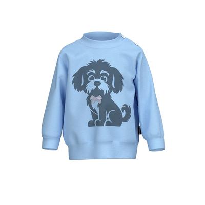 Sweatshirt TRIGEMA "TRIGEMA Baby Sweatshirt mit Hundemotiv und Schleife", Mädchen, Gr. 68, blau (iceblau, melange), Sweatware, 50% Baumwolle, 50% Polyester, Basic, Rundhals, Sweatshirts Sweatshirt