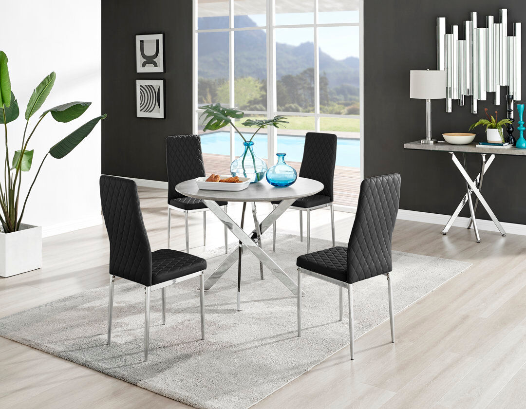 Canora Grey Eubanks 4 -Person Dining Set Black/Grey Concrete 4