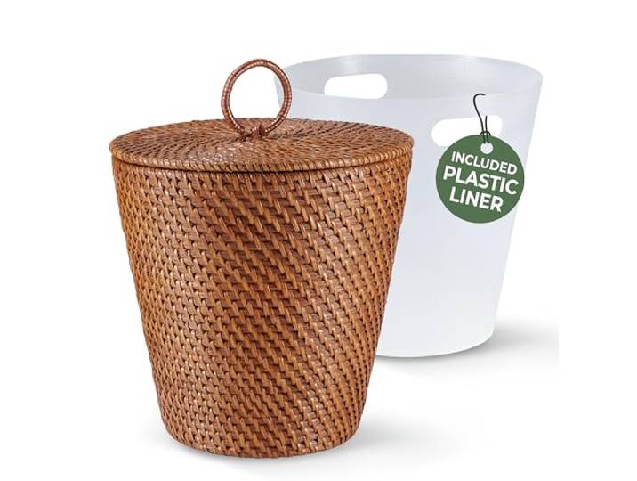 84ECO Rattan-Mülleimer mit Deckel, 5 Gallonen, Braun, für Badezimmer