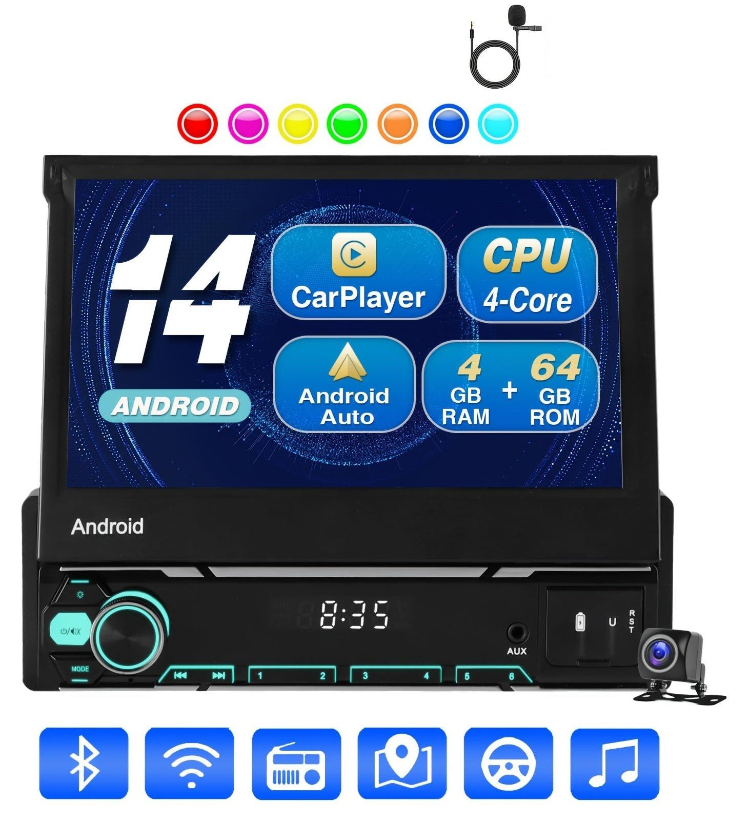 Selius Autoradio - Single DIN Multimedia Speler met Navigatiesysteem en Android 14