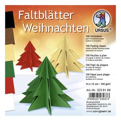 URSUS Tonzeichenpapier-Faltblätter 'Weihnachten', 14 x 14 cm