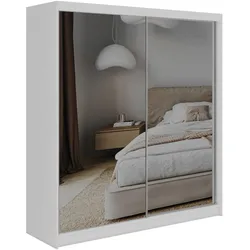 SCHWEBETÜRENSCHRANK mit Schubladen 200 - DUBROWNIK - Weiß mit Spiegel