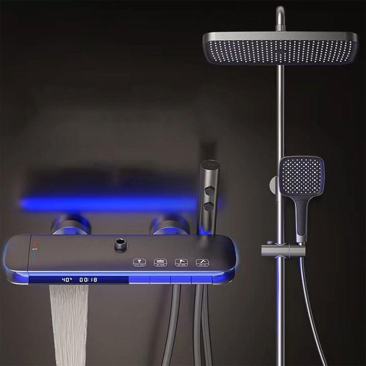 Duschsystem mit Thermostat, 31x20 cm, LED-Licht, Digitalanzeige
