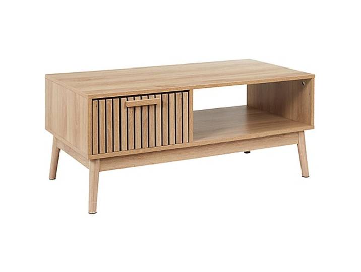 Table Basse avec Tiroir en Bois naturel Rainuré L100cm Klaus HOME DECO FACTORY