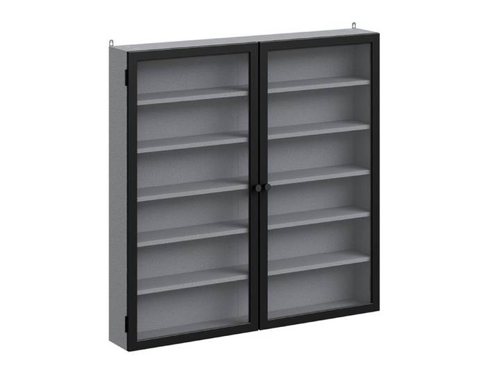 Armoire murale grise - SoBuy - 2 portes - 5 étagères réglables - Verre trempé - Fermeture magnétique