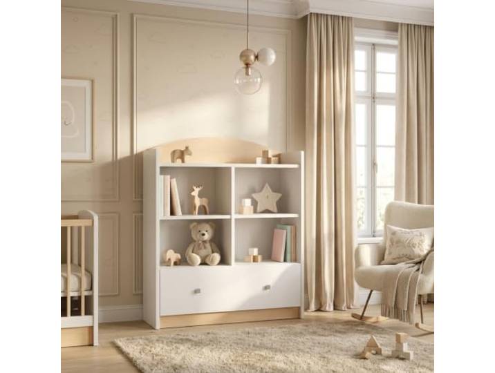 Happy Babies Niedriges Kinderregal Birne für Kinderzimmer, Standregal für Spielzeug und Bücher ohne Motiv, Aufbewahrungsregal Jugendzimmer