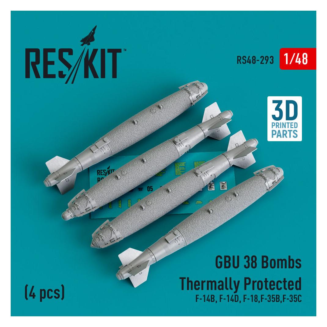 ResKit GBU-38 bombs thermally protected (4 pcs) (F-14B, F-14D, F-18,F-35B,F-35C) (3D Printed) (RS48-0293)
