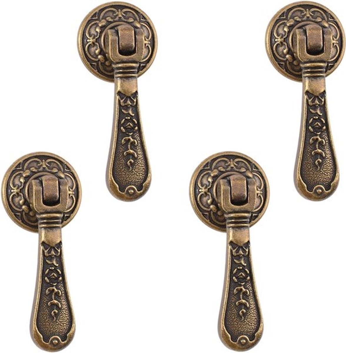 Set van 4 antieke meubelknoppen van zinklegering in vintage stijl