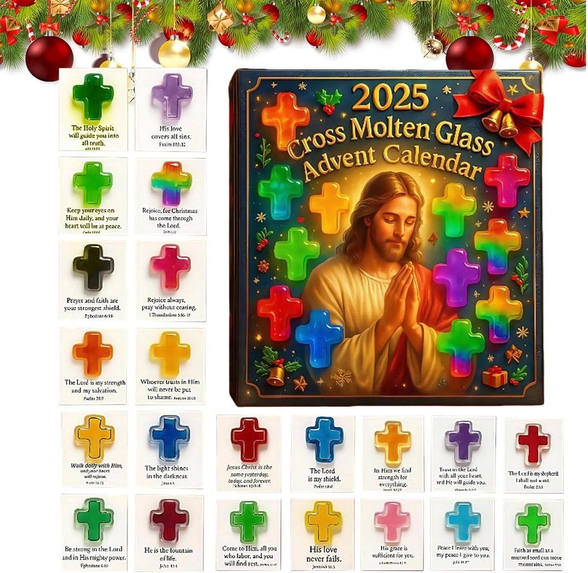 Kerst Countdown Kalender met Bijbelverzen voor Adventsdecoratie en Gezinsactiviteiten, 26 x 18 x 3 cm