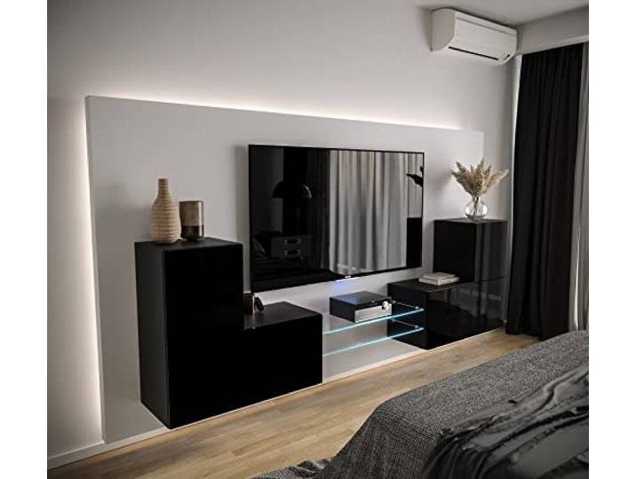 Furnitech Wohnwand Wohnzimmer Hängend Wohnwand Modern Wohnzimmer Schrankwand mit Regale und TV Schrank Wohnzimmer Möbel ohne LED (AN96-21B-HG1 1C)