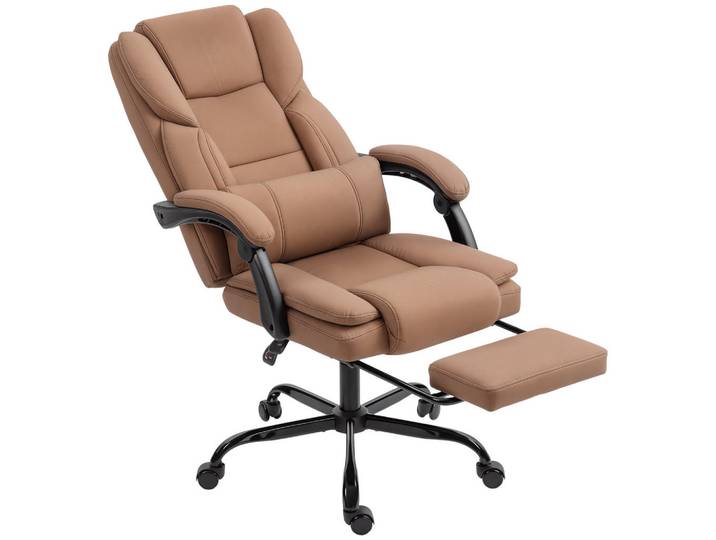 ComfortXL Chefsessel De-11822 neigbare Rückenlehne & Fußstütze Braun, Metall, 65x119x67 cm, Büromöbel, Bürostühle, Chefsessel