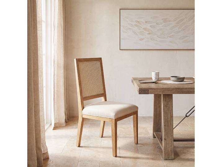 Beiger Stuhl, massives Eschenholz und Rattan-Geflecht