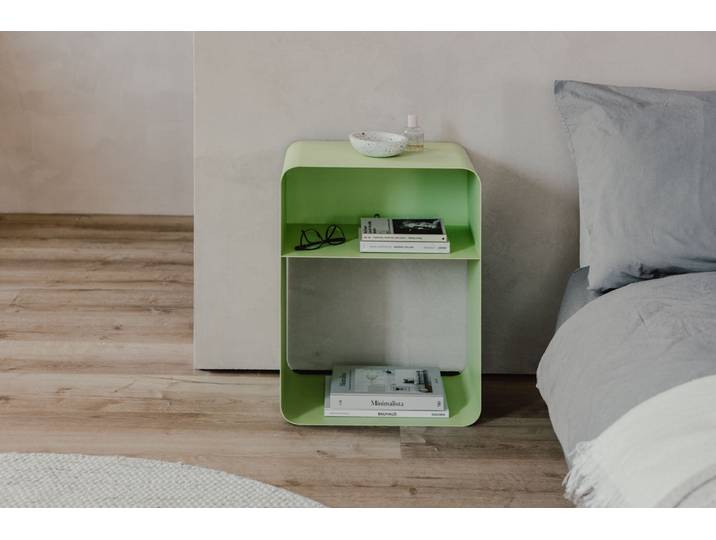 Nachttisch Damio – Minimalistisches Design aus pulverbeschichtetem Metall - Matcha Latte - Luxusbetten24