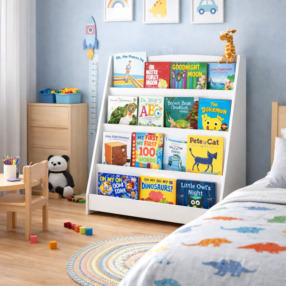giordanoshop Libreria Montessoriana per Bambini 80x30x88 cm Scaffale in Legno Bianco...