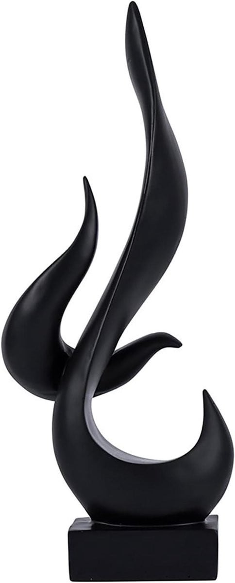 Abstract Beeld Vlam Sculptuur Zwart - Moderne Kunstvorm voor op Tafel - Hoogte: 23 cm