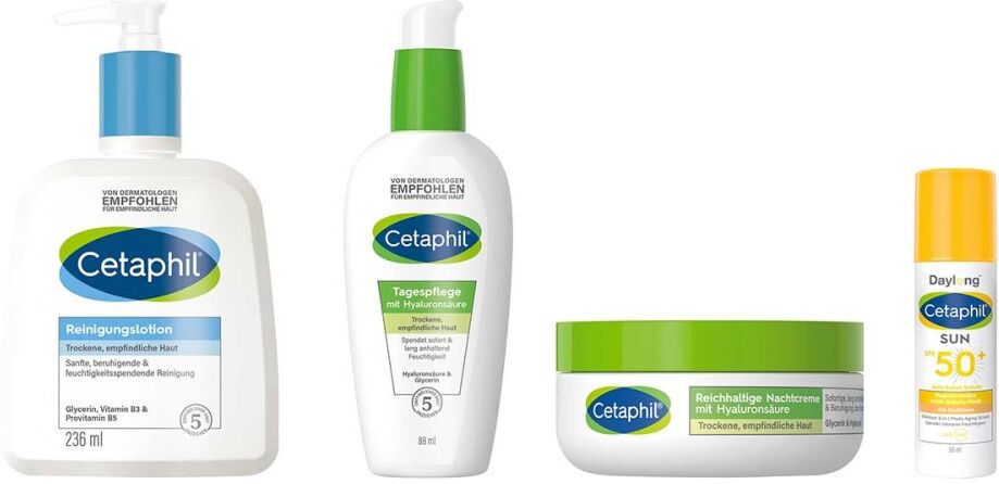 Cetaphil Pflegeset mit Hyaluron: Reinigen, pflegen & UV-Schutz