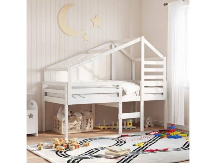 Xolmizyn Hausbett Aufbau-Gestell Kinderbett Kiefernholz 188x97x113 cm Massivholz-Struktur, Offene Seitengestaltung, Rustikaler Charme