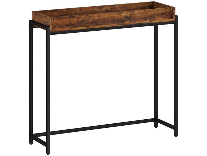 Table de couloir, table console étroite, métal, panneaux de particules, marron rustique